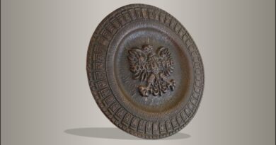 Miedziany talerz z herbami miast